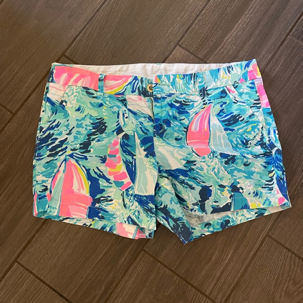 Lilly Pulitzer Tropical Floral Bermuda Shorts in Turquoise and Coral